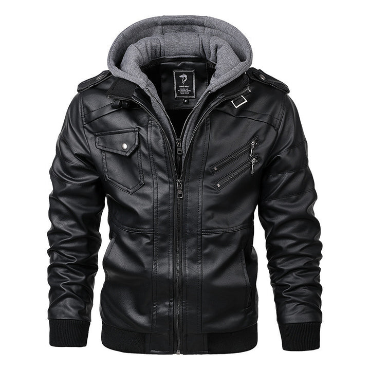 Herren Modische Kunstlederjacke mit Kapuze Echo Archiv