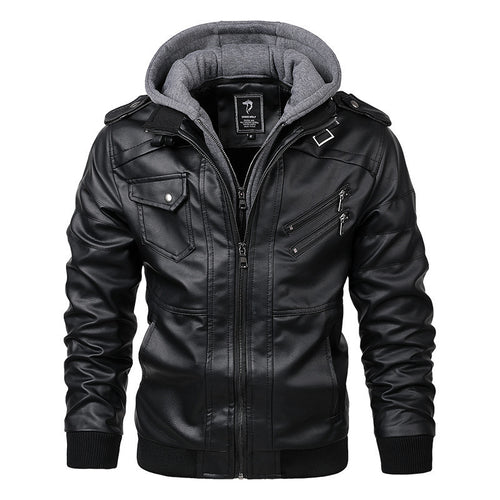 Herren Modische Kunstlederjacke mit Kapuze Echo Archiv