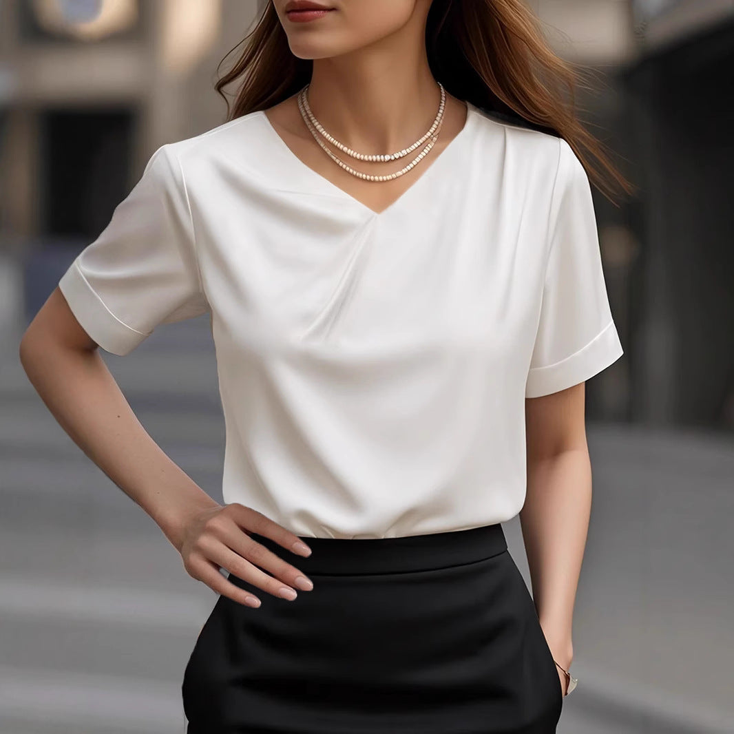 Damen Elegantes V-Ausschnitt Blusenshirt mit kurzärmeligen Design – Élovi