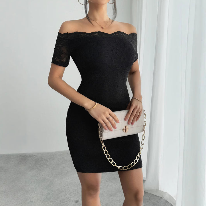 Damen nan figurbetontes schulterfreies Spitzenkleid mit Carmen-Ausschnitt und Stretch Echo Archiv