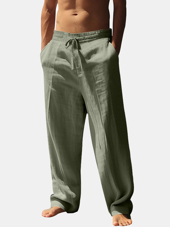 Herren lässige Leinenhose mit elastischem Bund und seitlichen Taschen Echoarchiv