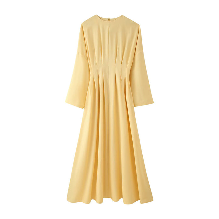 Damen Maxikleid mit plissierter Taillenpartie, weitem Rock und überschnittenen Ärmeln Echoarchiv