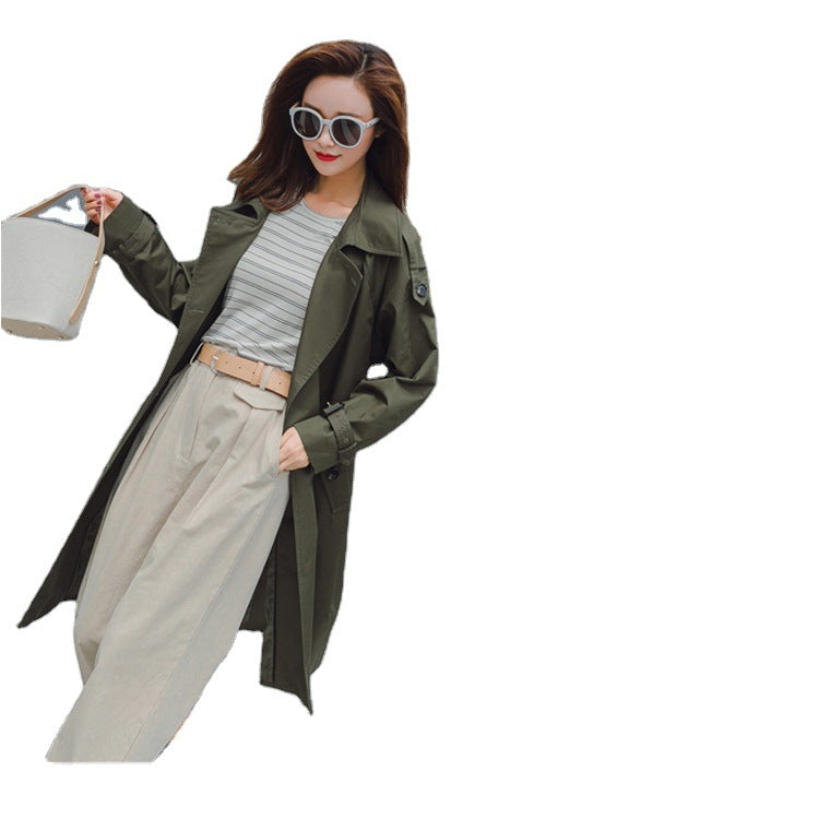 Damen Midilanger Trenchcoat mit taillierendem Bindegürtel und verstellbaren Manschetten Echoarchiv