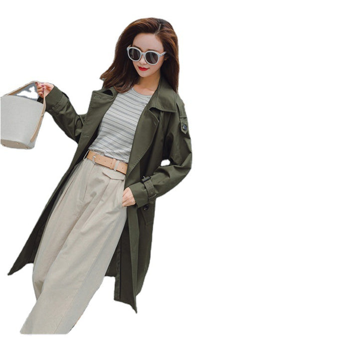 Damen Midilanger Trenchcoat mit taillierendem Bindegürtel und verstellbaren Manschetten Echoarchiv