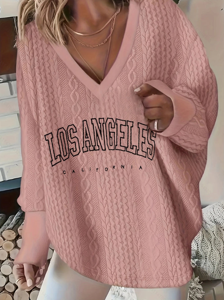 Damen nan Oversize-Zopfmuster-Strickpullover mit V-Ausschnitt und Logo-Print Echo Archiv