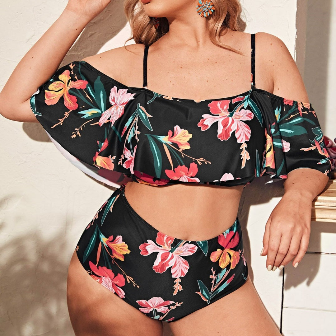 Damen Bikini-Set mit floralem Off-Shoulder-Oberteil und hochgeschnittenen Höschen Echo Archiv