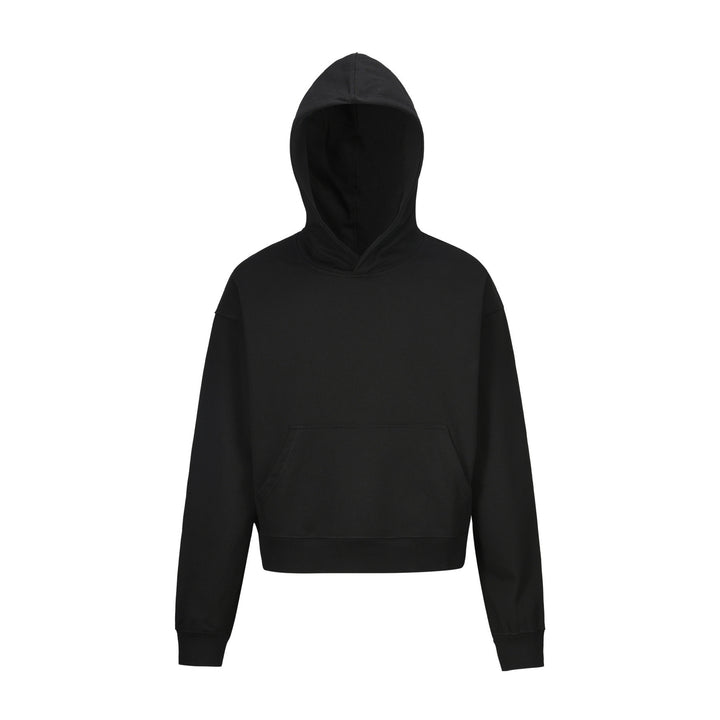 Damen nan kurzgeschnittener Boxy-Kapuzenpullover mit Kängurutasche und geripptem Komfortbund Echo Archiv