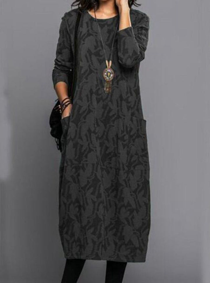 Damen nan locker geschnittenes Midikleid aus Feinstrick mit Ton-in-Ton-Jacquard, Rundhalsausschnitt und seitlichen Eingrifftaschen Echo Archiv