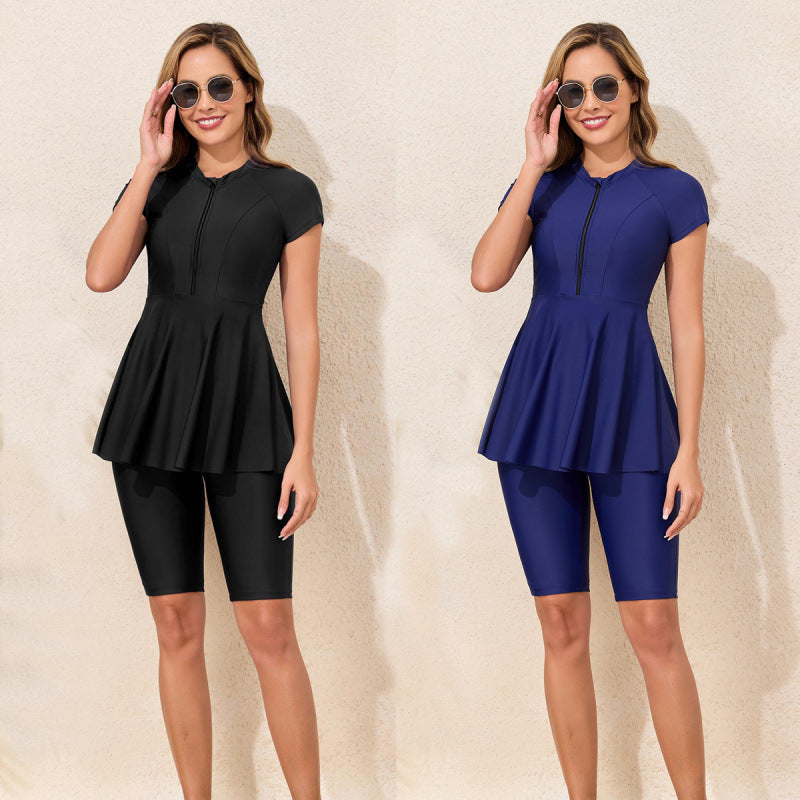 Damen Sportlicher Schwimmanzug mit femininem Rock-Design und kurzer Raglanärmel Echo Archiv