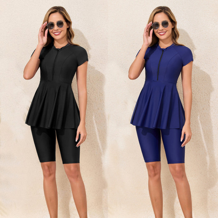 Damen Sportlicher Schwimmanzug mit femininem Rock-Design und kurzer Raglanärmel Echo Archiv