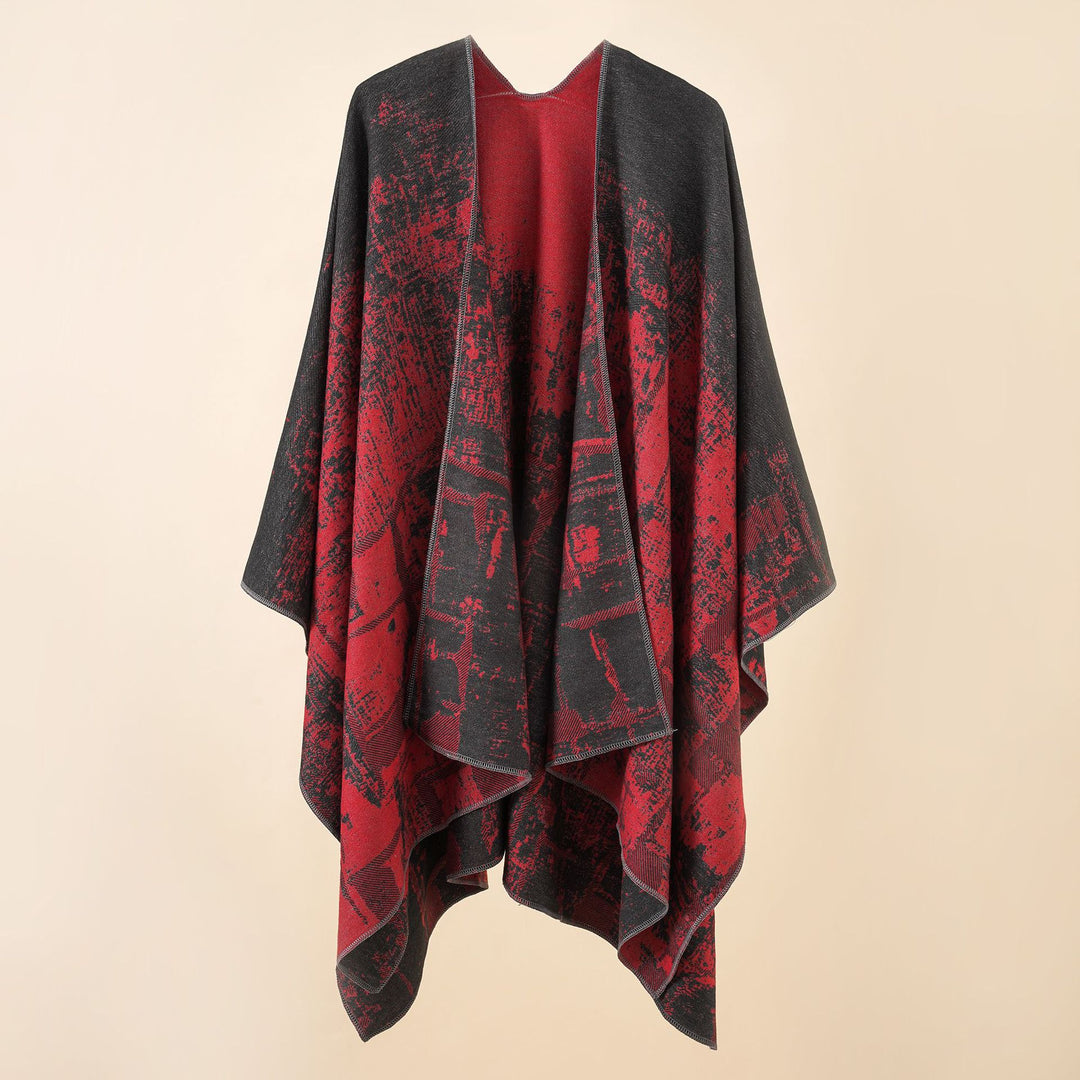 Damen Wollmix-Cape mit grafischem Jacquard, offenem Kimono-Fall und weichfallender Drapierung Echo Archiv