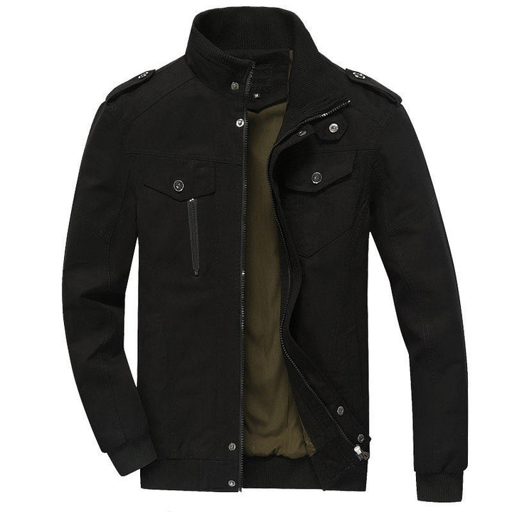 Herren Militärisch inspirierte Canvas-Übergangsjacke mit Stehkragen und Epauletten Echoarchiv