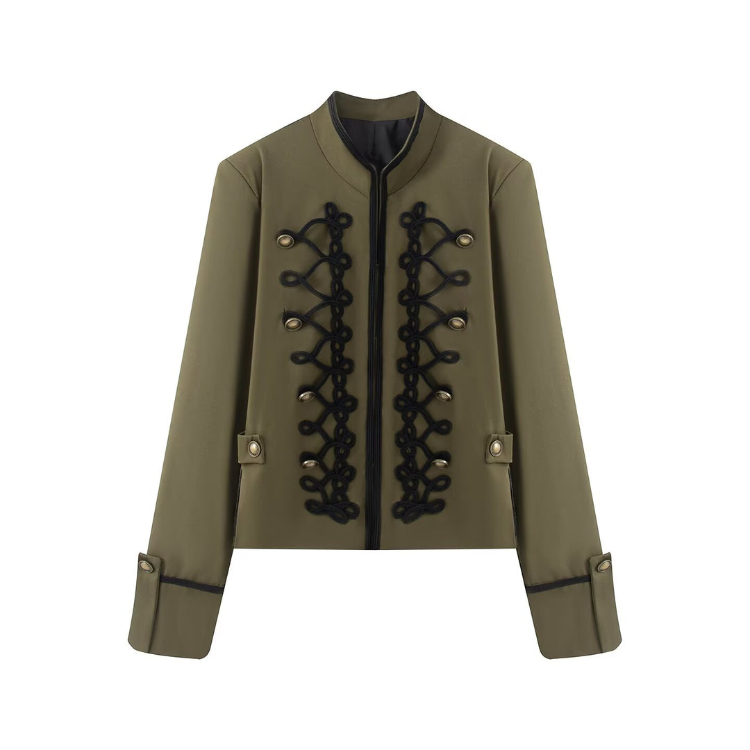 Damen Kurzjacke im Militärestil mit Stehkragen Kordverzierung und Zierknöpfen Echo Archiv