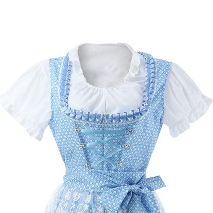 Damen nan romantisches Alpenkleid mit geschnürtem Mieder, Spitzeneinsatz und Taillenschärpe Echo Archiv
