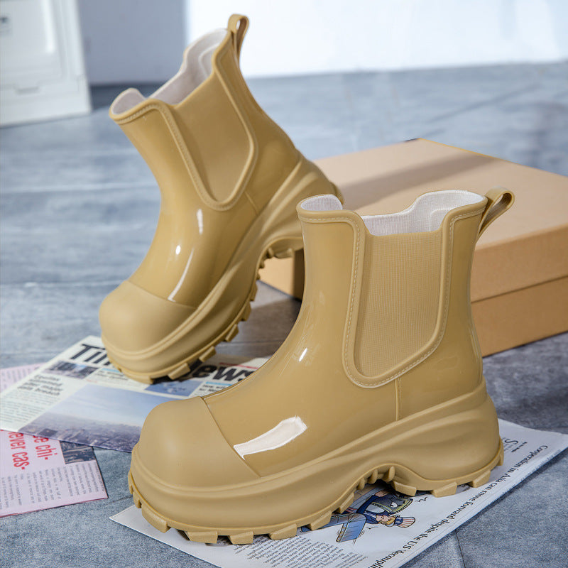 Damen Plateau-Gummistiefelette im Chelsea-Stil mit robuster Lug-Sohle Echoarhiv – Varelle