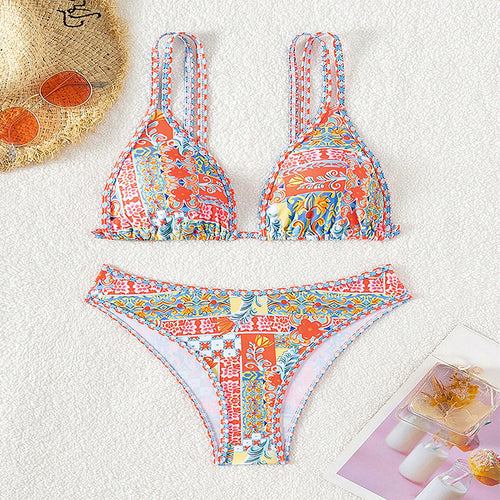 Damen Triangel-Bikini mit buntem Patchwork-Muster Echo Archiv