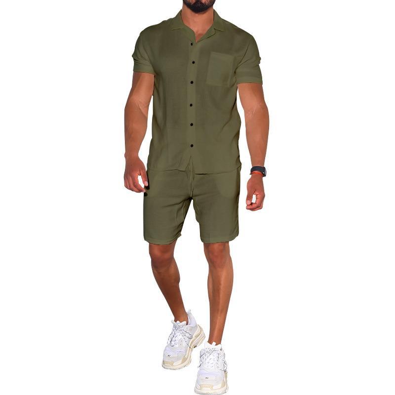 Herren modernes Freizeit-Set aus kurzärmligem Hemd und Shorts Echoarchiv