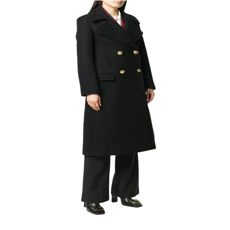 Damen Doppelreihiger Mantel im Military‑Look mit goldenen Zierknöpfen Echoarchiv