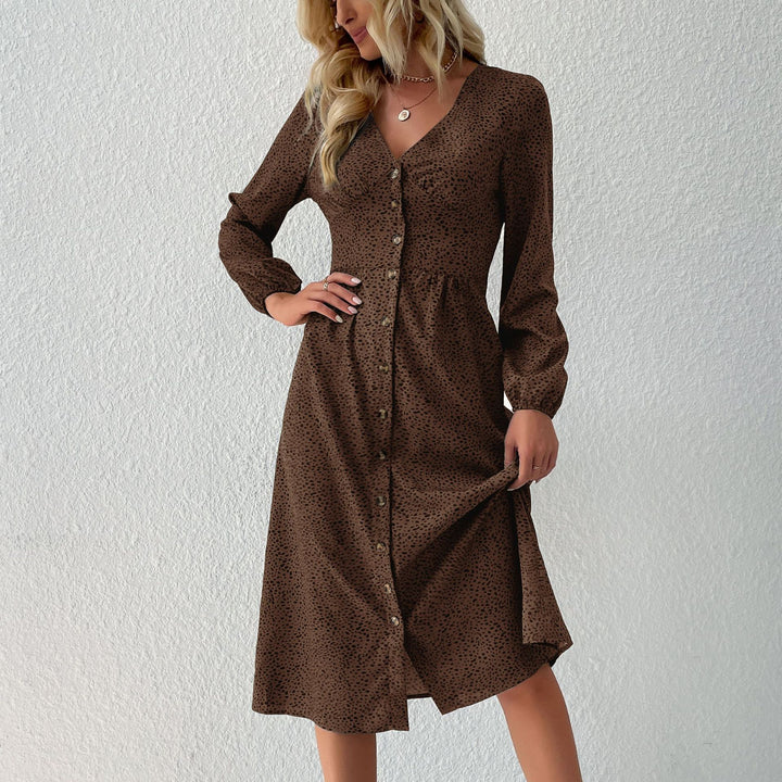 Damen V‑Ausschnitt Midikleid mit Knopfleiste, taillierter Schnitt und Ballonärmeln Echoarchiv