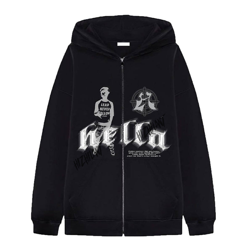Unisex Kapuzenjacke mit durchgehendem Reißverschluss oversized Schnitt und markantem Grafikprint – Auréline