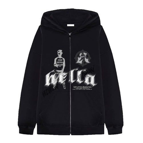 Unisex Kapuzenjacke mit durchgehendem Reißverschluss oversized Schnitt und markantem Grafikprint – Auréline