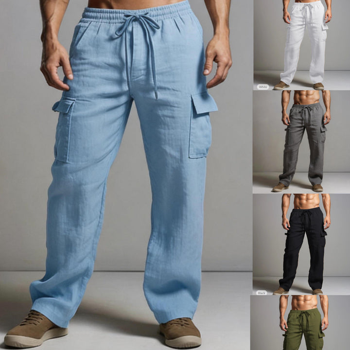 Herren leichte Leinen Cargohose mit elastischem Bund und großen Seitentaschen – Bravaro
