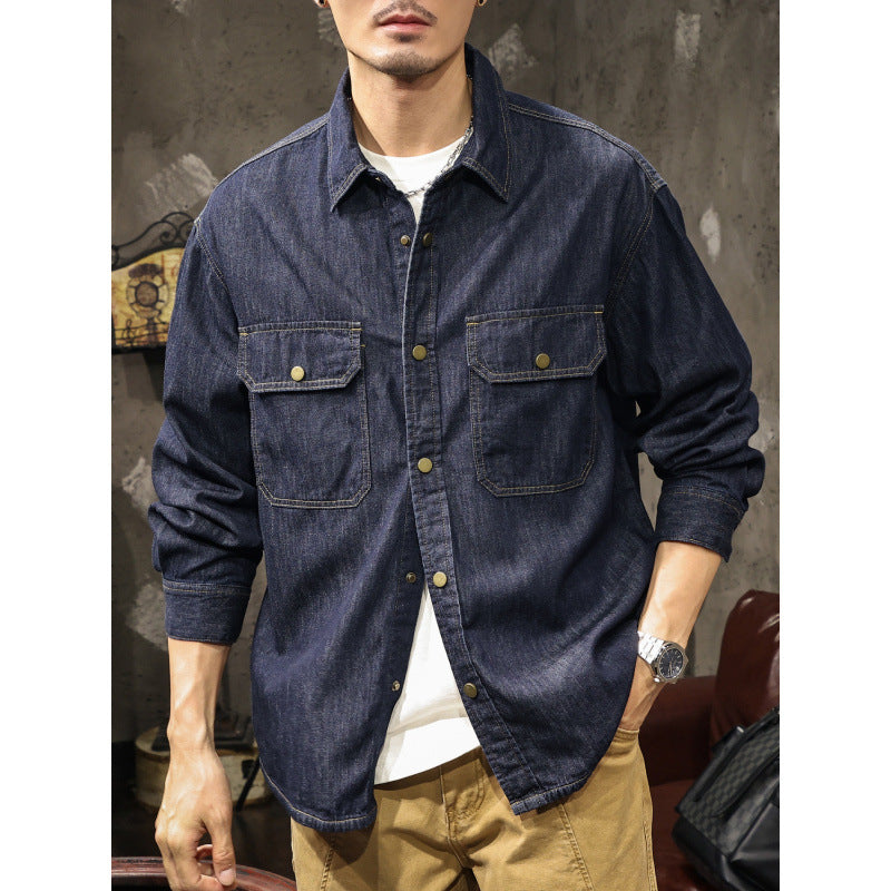 Herren Jeans-Worker-Hemdenjacke mit Druckknopfleiste und Overshirt-Schnitt Echoarchiv