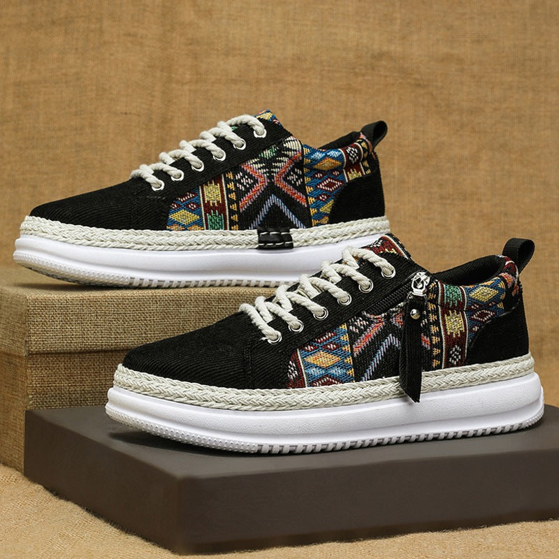 Damen espadrille-inspirierte Plateau-Sneaker mit gewebten Ethno-Einsätzen, seitlichem Reißverschluss und gedämpfter Leichtsohle Echo Archiv
