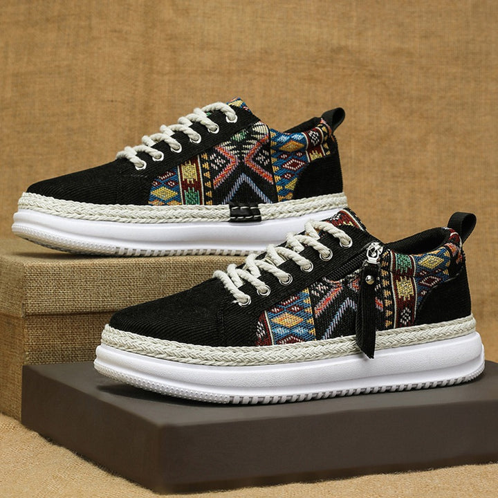 Damen espadrille-inspirierte Plateau-Sneaker mit gewebten Ethno-Einsätzen, seitlichem Reißverschluss und gedämpfter Leichtsohle Echo Archiv