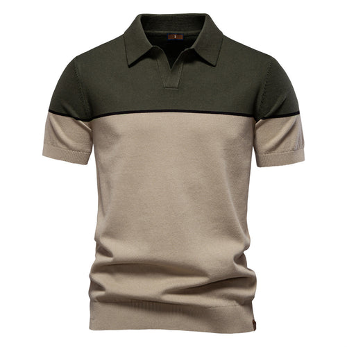 Herren nan modernes Kurzarm-Poloshirt aus Feinstrick mit offenem Reverskragen und horizontaler Kontrastpasse Echo Archiv