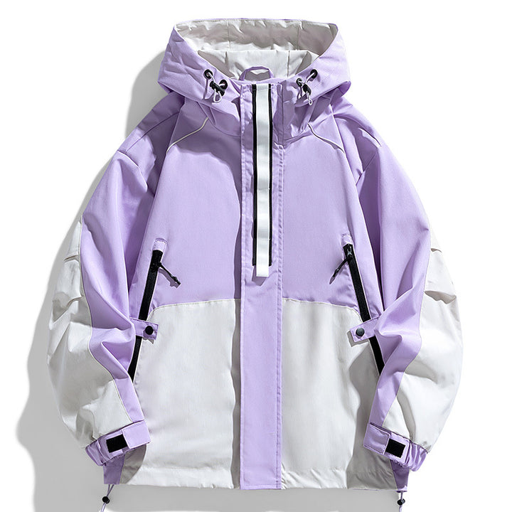 Unisex Leichte zweifarbige Wind- und Regenjacke mit Kapuze, Kordelzug und Reißverschlusstaschen Echoarchiv