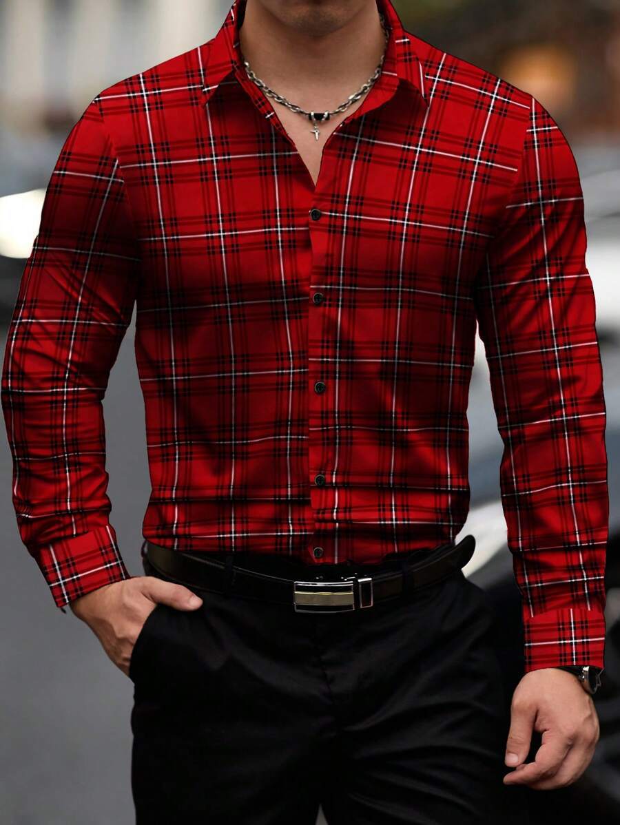 Herren Langarmhemd mit modernem Karomuster und slim fit Schnitt Echoarchiv