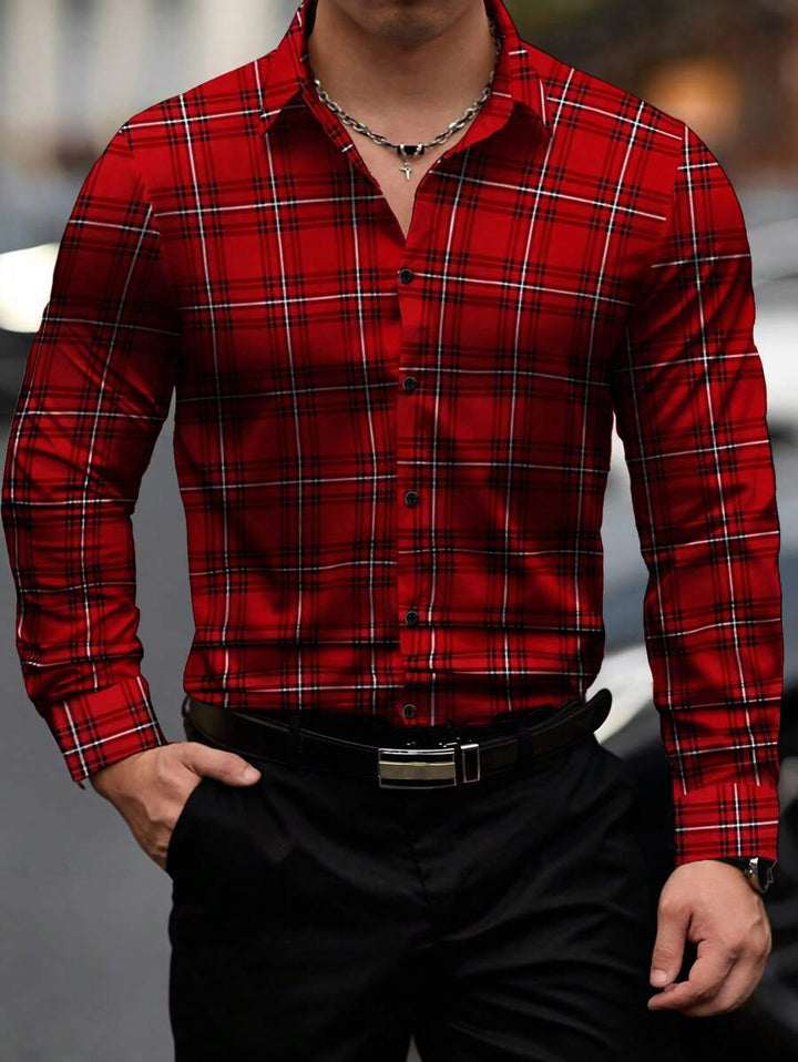 Herren Langarmhemd mit modernem Karomuster und slim fit Schnitt Echoarchiv