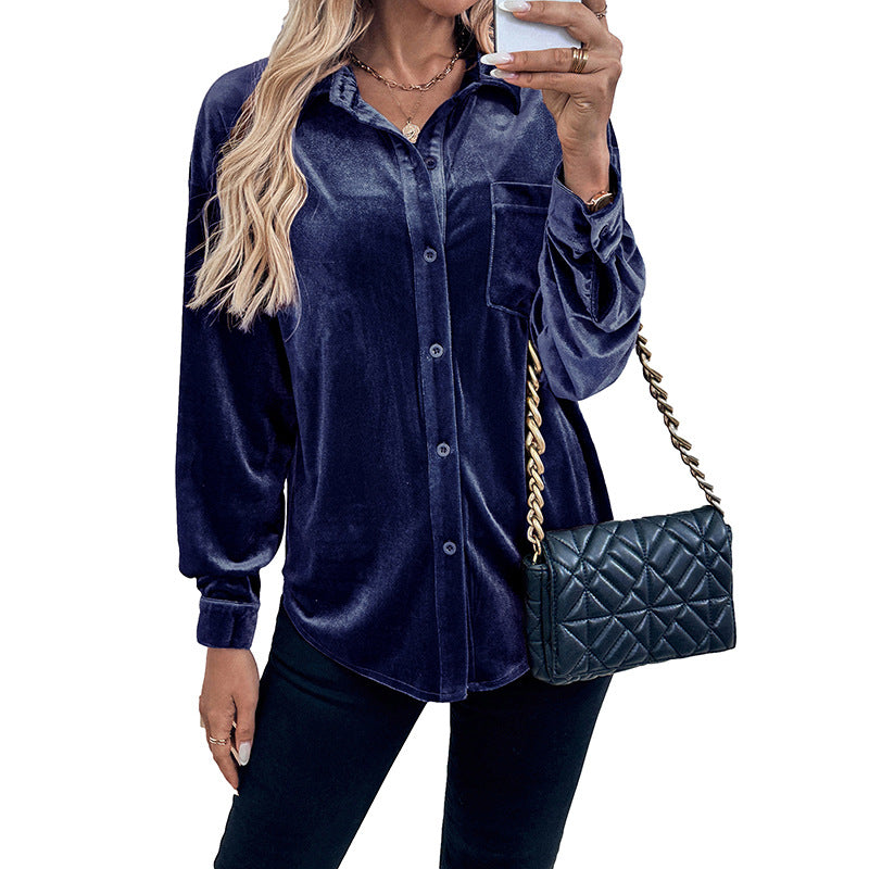 Damen Elegante Samt Bluse mit Knopfdetails Echo Archiv