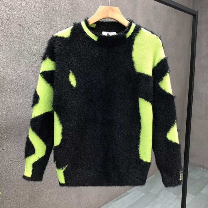 Unisex Flauschiger Oversize-Strickpullover mit abstraktem Destroy-Detail und Strukturmix Echoarchiv