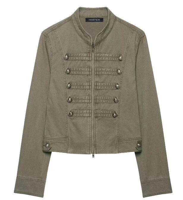 Damen Kurzblouson im Boxy‑Cut mit hohem Stehkragen, verdecktem Reißverschluss und elastischem Saum Echo Archiv