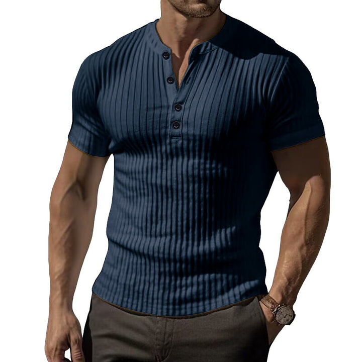 Herren Kurzarm-Henley Shirt mit strukturierter Oberfläche Echoarchiv