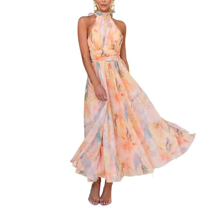 Damen Maxikleid mit Schwingendem Rock und Elegantem Halterneck Echoarchiv