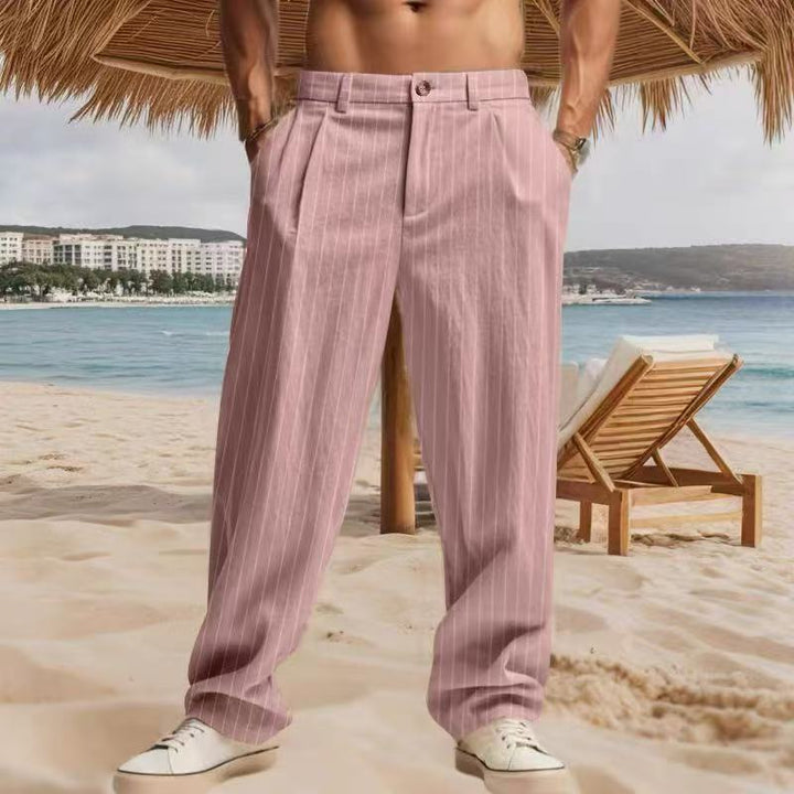 Herren zeitlose, gestreifte Sommerhose mit praktischen Seitentaschen und lockerer Passform Echoarchiv