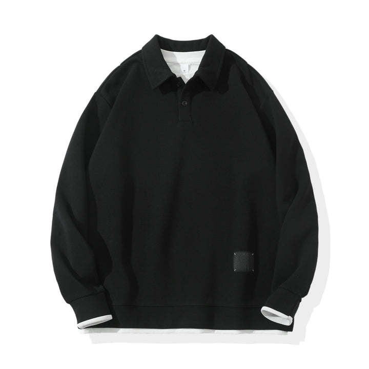 Unisex Oversize-Poloshirt-Sweatshirt mit Halbknopfleiste und Layering-Effekt Echoarchiv