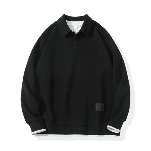 Unisex Oversize-Poloshirt-Sweatshirt mit Halbknopfleiste und Layering-Effekt Echoarchiv