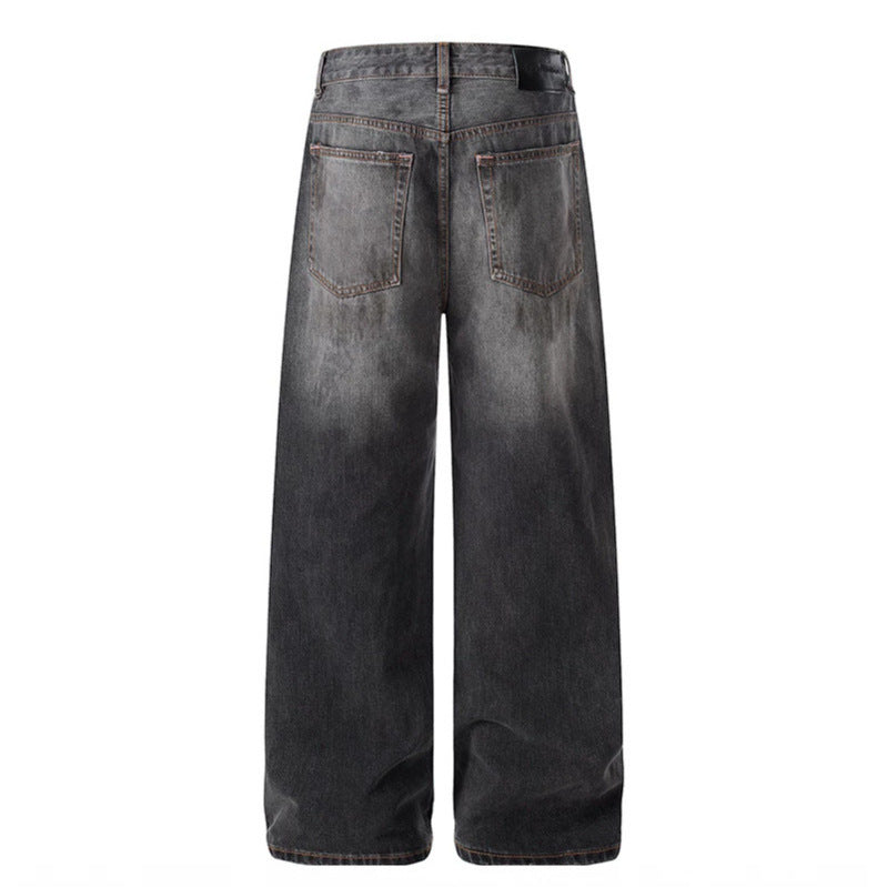 Damen Hochgeschnittene Weite Distressed-Denim Culotte-Jeans mit Paint-Splatter und Used-Effekt Echoarchiv