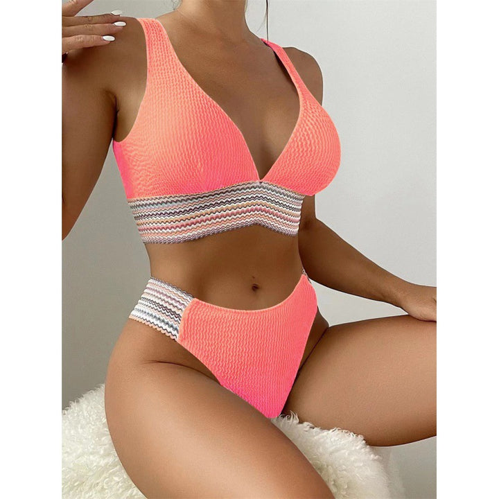 Damen Wellenmuster Bikini-Set mit tiefem V-Ausschnitt Echo Archiv
