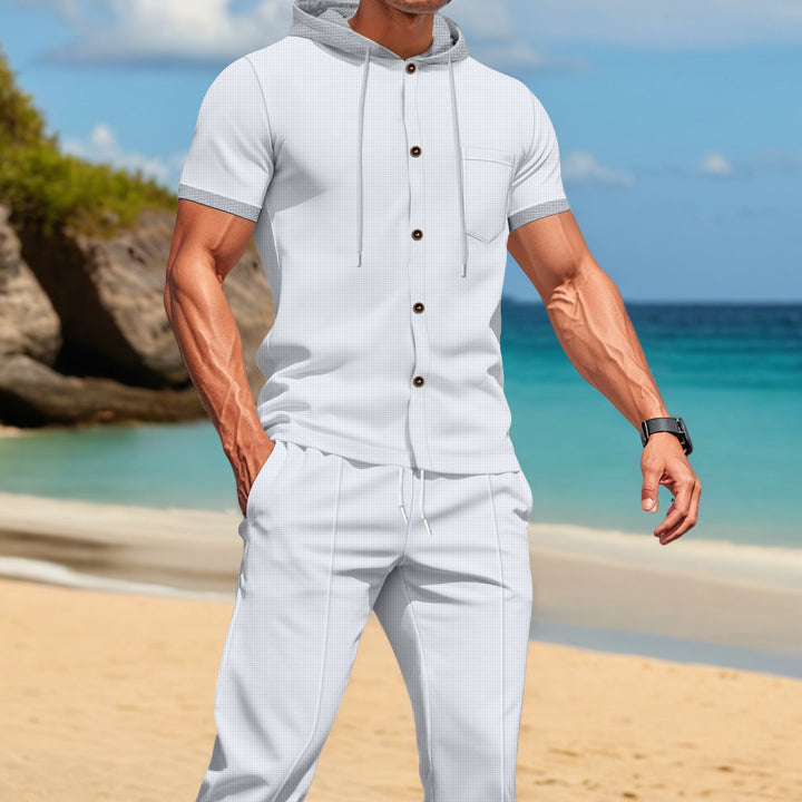 Herren lässiges Hemd- und Hose-Set mit innovativem Kapuzen-Design Echoarchiv