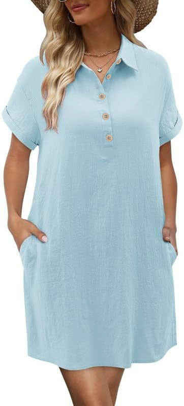 Damen lässiges Hemdkleid mit Knopfleiste und Seitentaschen Echo Archiv