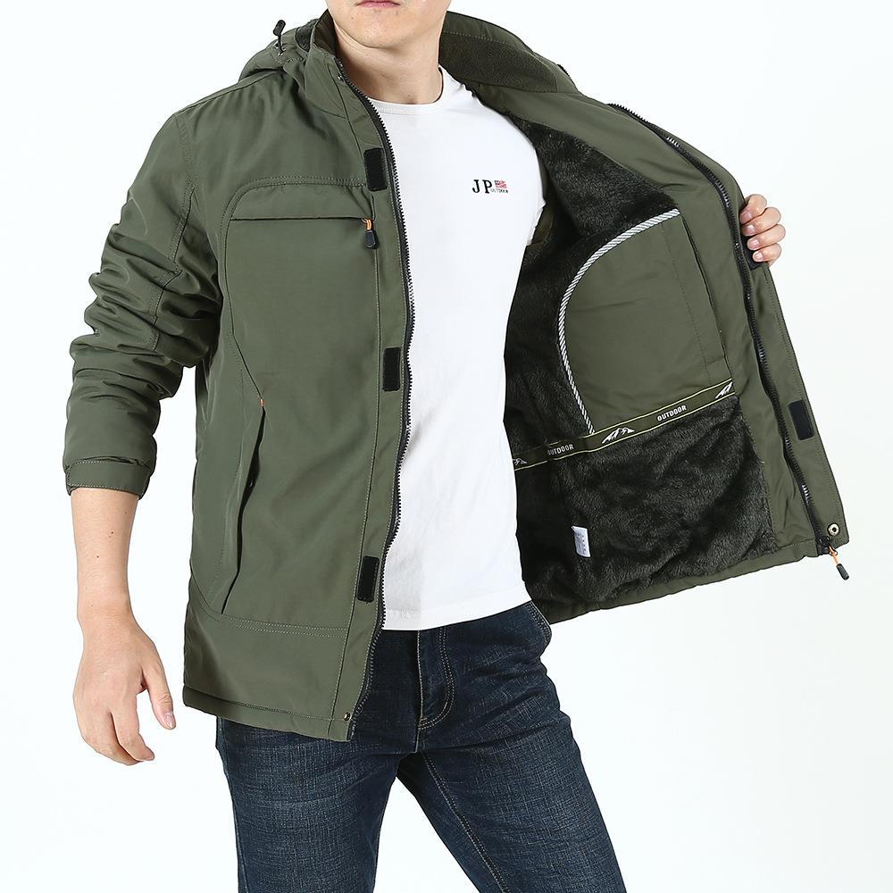 Herren Leichter Softshell-Parka mit Fleecegefütterter Kapuze und Multifunktions‑Taschen Echoarchiv