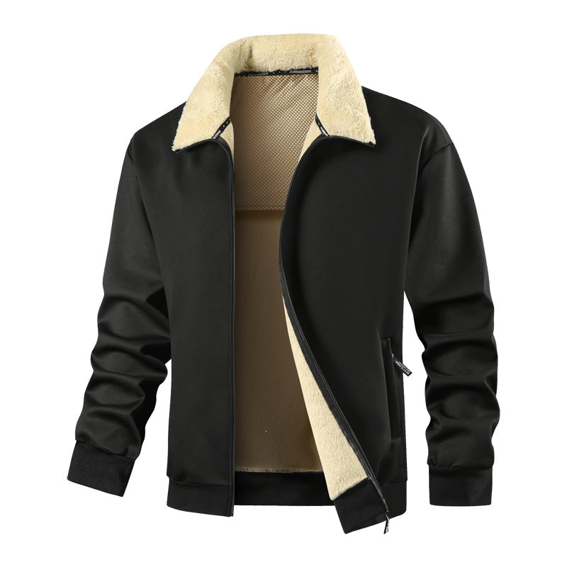 Herren Wattierte Teddyfleece-Bomberjacke mit Stehkragen & durchgehendem Reißverschluss Echoarchiv