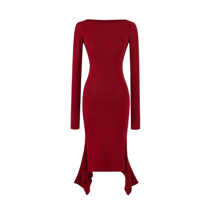 Damen Figurbetontes Midikleid mit asymmetrischem Zipfelsaum und Paneel-Design Echoarchiv