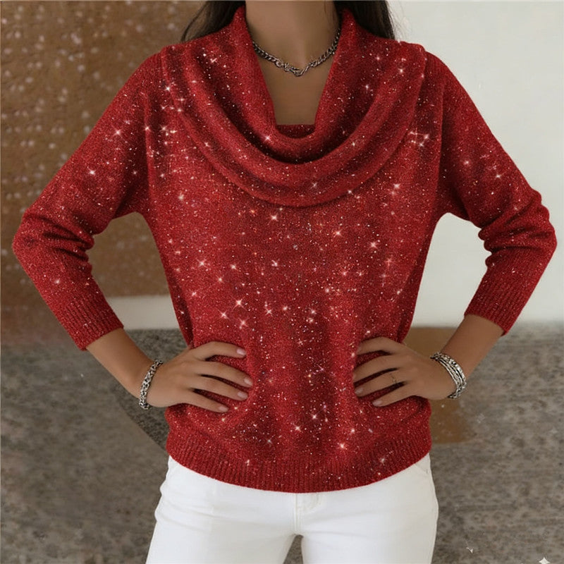 Damen Glitzernder Strickpullover mit Wasserfall-Ausschnitt Echo Archiv