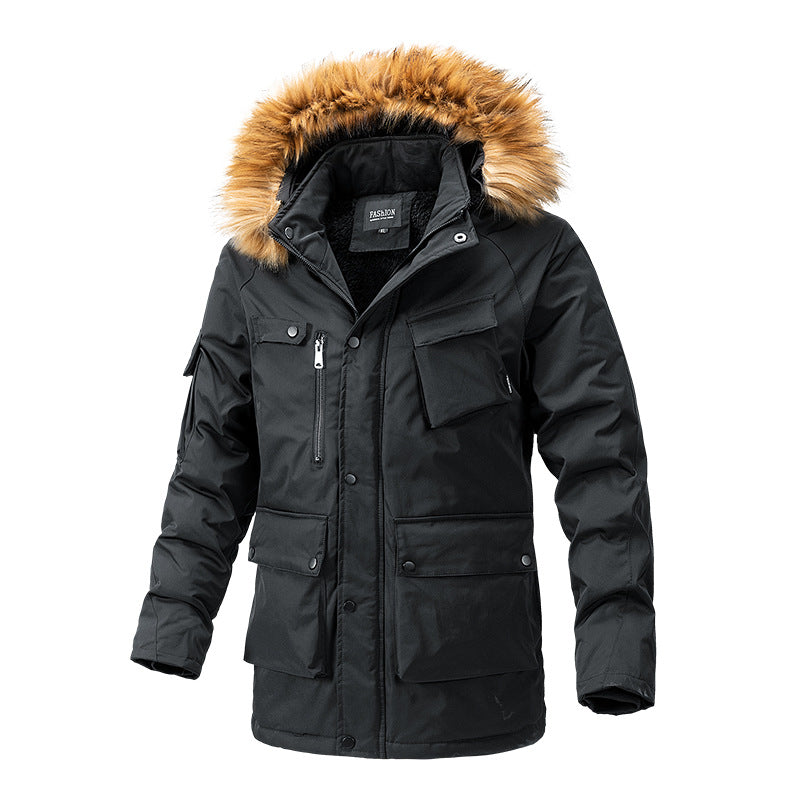 Herren Canvas-Parka mit Sherpa-Innenseite, verlängerter Schnitt und Utility-Ärmeltasche Echoarchiv